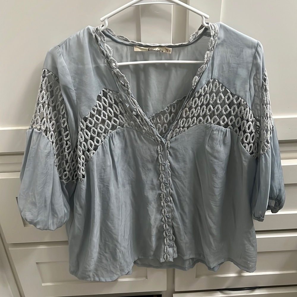 Blue boho top Light- silk linen type fabric